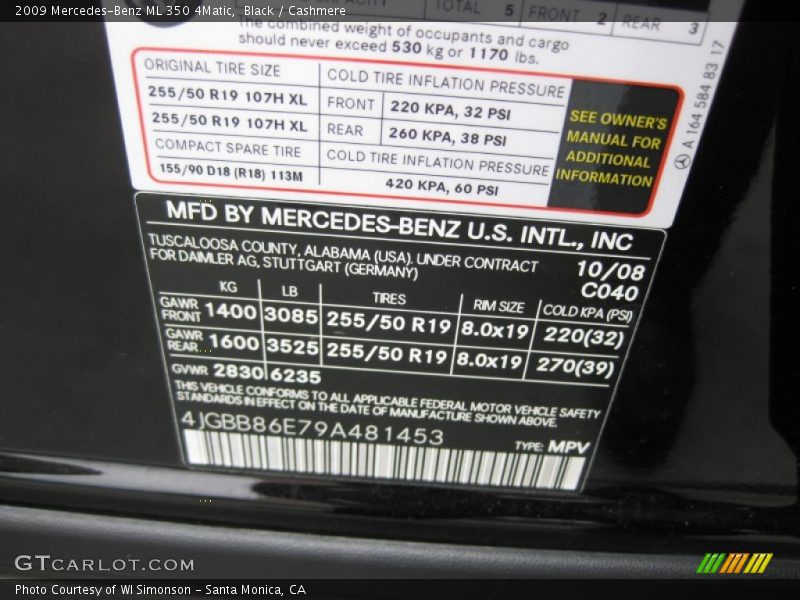 Black / Cashmere 2009 Mercedes-Benz ML 350 4Matic