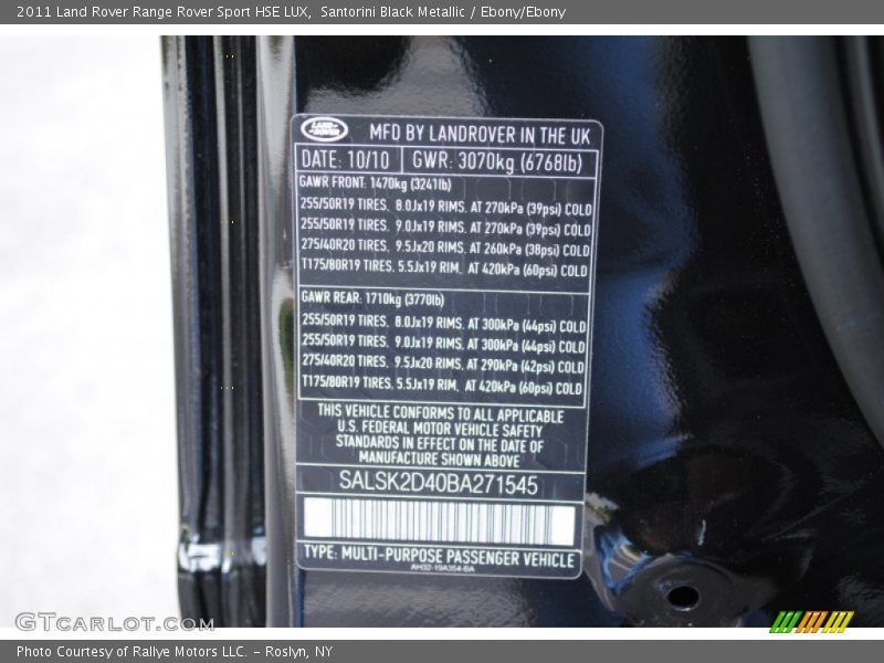 Santorini Black Metallic / Ebony/Ebony 2011 Land Rover Range Rover Sport HSE LUX