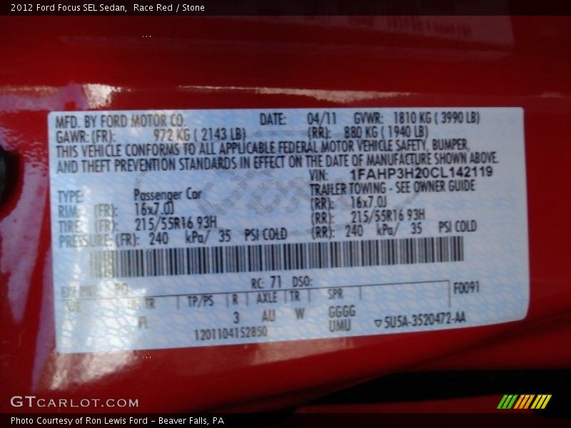 Race Red / Stone 2012 Ford Focus SEL Sedan