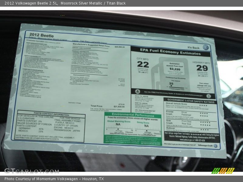 Moonrock Silver Metallic / Titan Black 2012 Volkswagen Beetle 2.5L