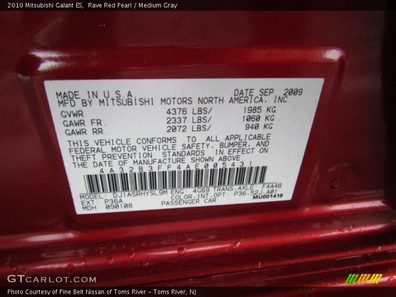 Rave Red Pearl / Medium Gray 2010 Mitsubishi Galant ES