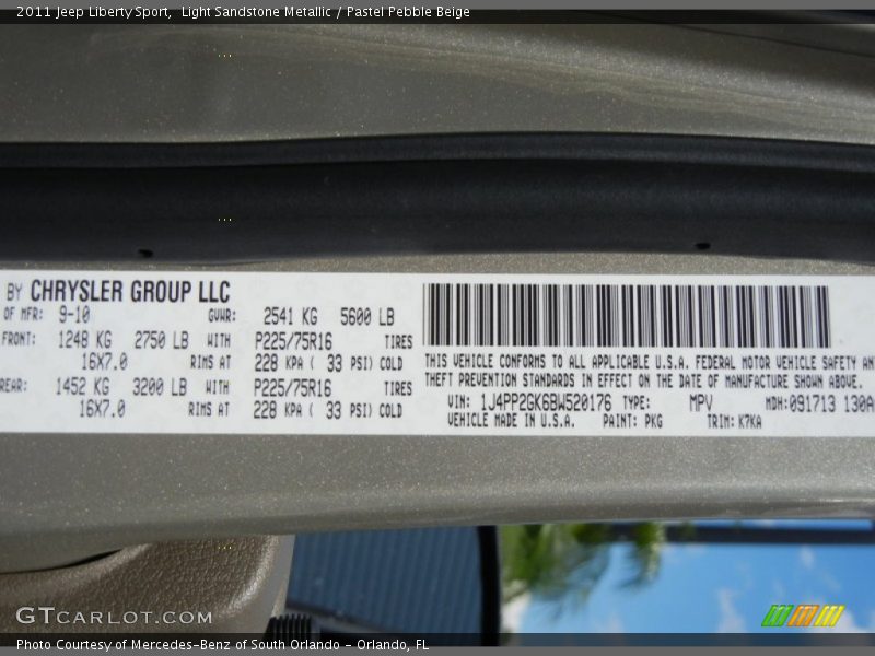 Light Sandstone Metallic / Pastel Pebble Beige 2011 Jeep Liberty Sport