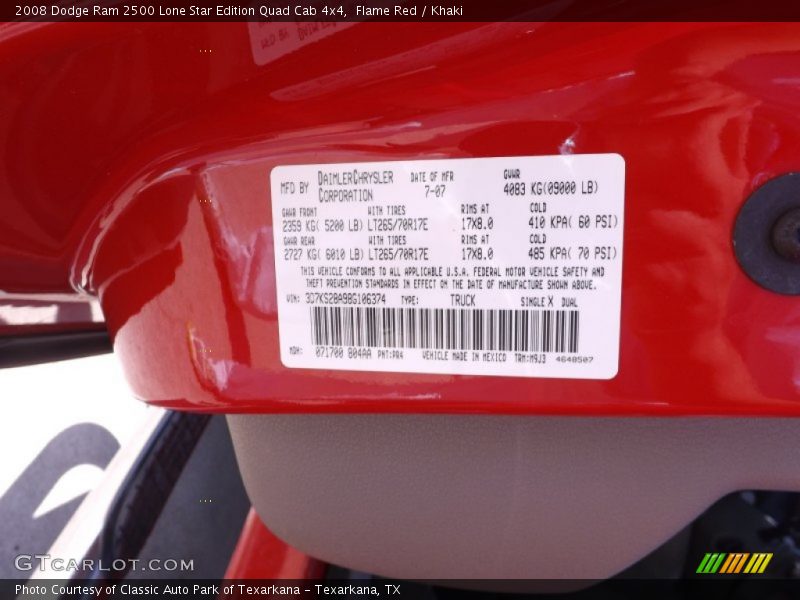 Flame Red / Khaki 2008 Dodge Ram 2500 Lone Star Edition Quad Cab 4x4