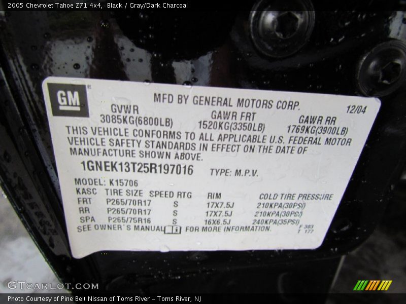 Black / Gray/Dark Charcoal 2005 Chevrolet Tahoe Z71 4x4