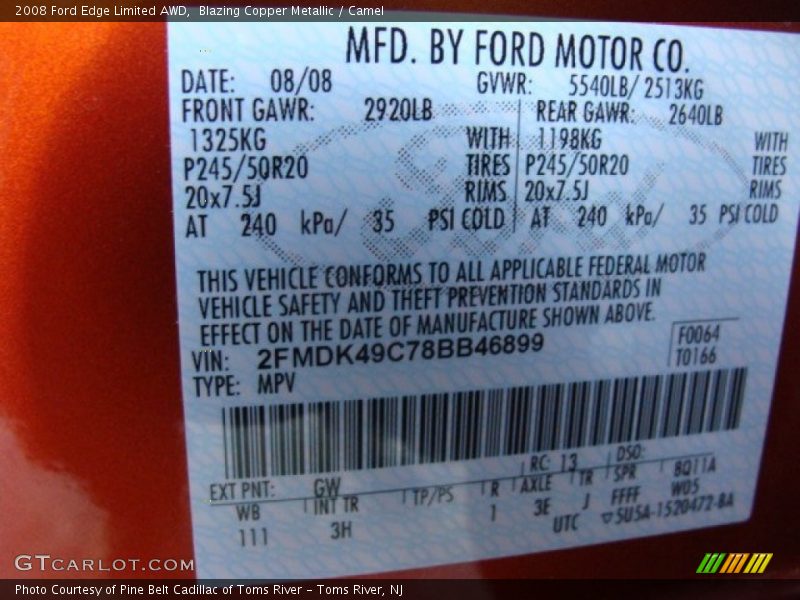 Blazing Copper Metallic / Camel 2008 Ford Edge Limited AWD