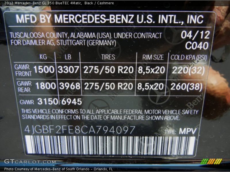 Black / Cashmere 2012 Mercedes-Benz GL 350 BlueTEC 4Matic