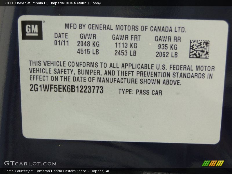 Imperial Blue Metallic / Ebony 2011 Chevrolet Impala LS