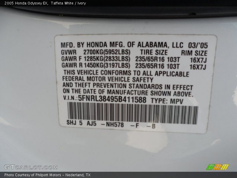 Taffeta White / Ivory 2005 Honda Odyssey EX