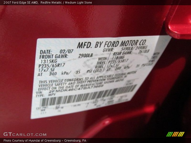 Redfire Metallic / Medium Light Stone 2007 Ford Edge SE AWD