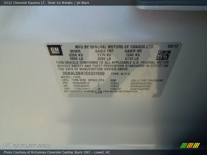 Silver Ice Metallic / Jet Black 2012 Chevrolet Equinox LT