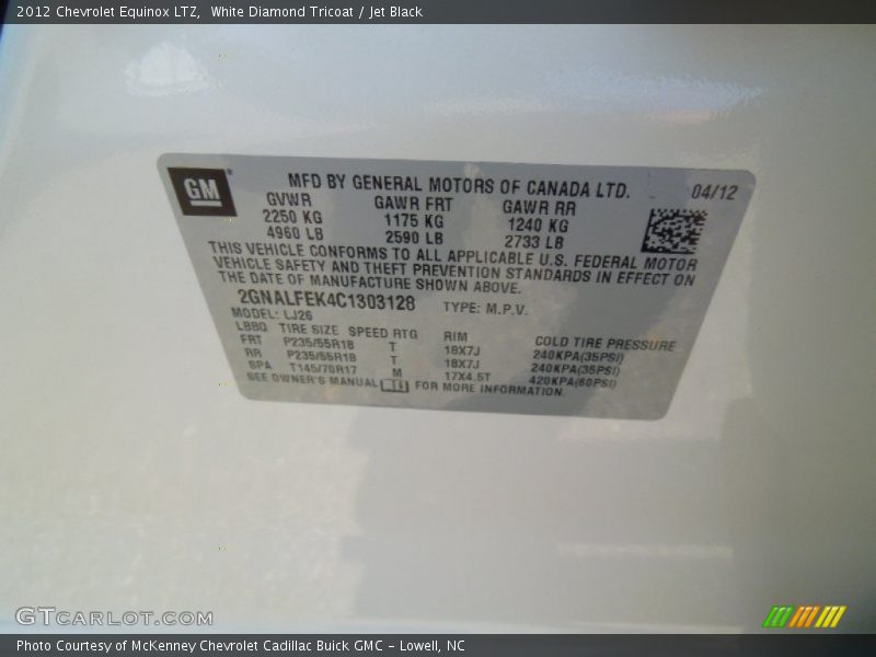 White Diamond Tricoat / Jet Black 2012 Chevrolet Equinox LTZ