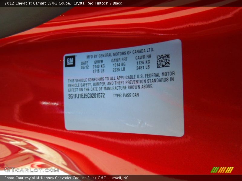 Crystal Red Tintcoat / Black 2012 Chevrolet Camaro SS/RS Coupe