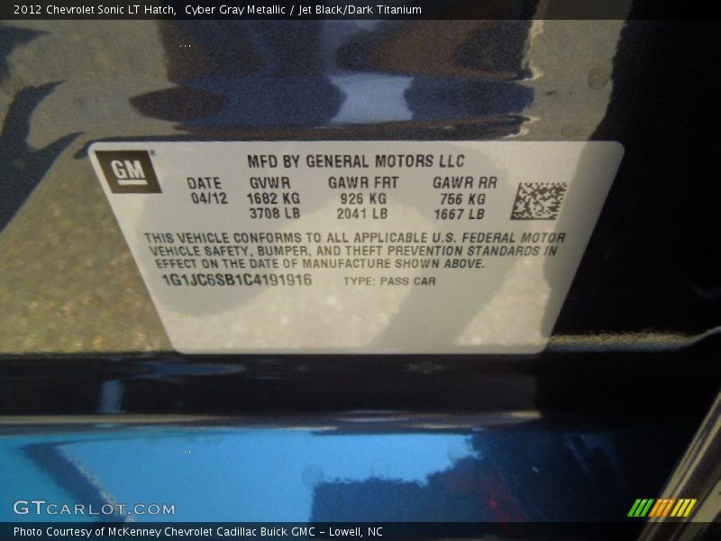Cyber Gray Metallic / Jet Black/Dark Titanium 2012 Chevrolet Sonic LT Hatch