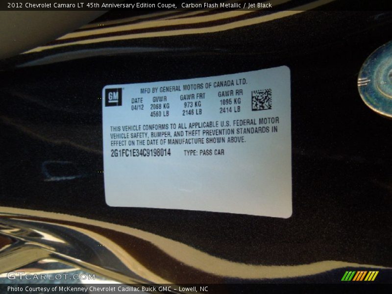Carbon Flash Metallic / Jet Black 2012 Chevrolet Camaro LT 45th Anniversary Edition Coupe