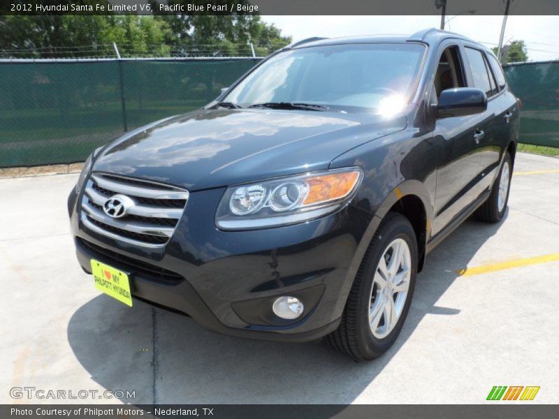 Pacific Blue Pearl / Beige 2012 Hyundai Santa Fe Limited V6