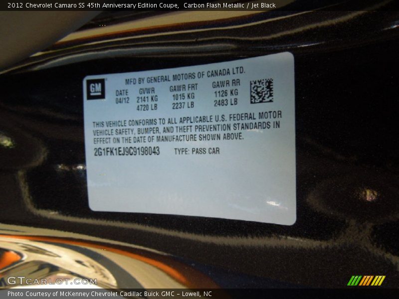 Carbon Flash Metallic / Jet Black 2012 Chevrolet Camaro SS 45th Anniversary Edition Coupe