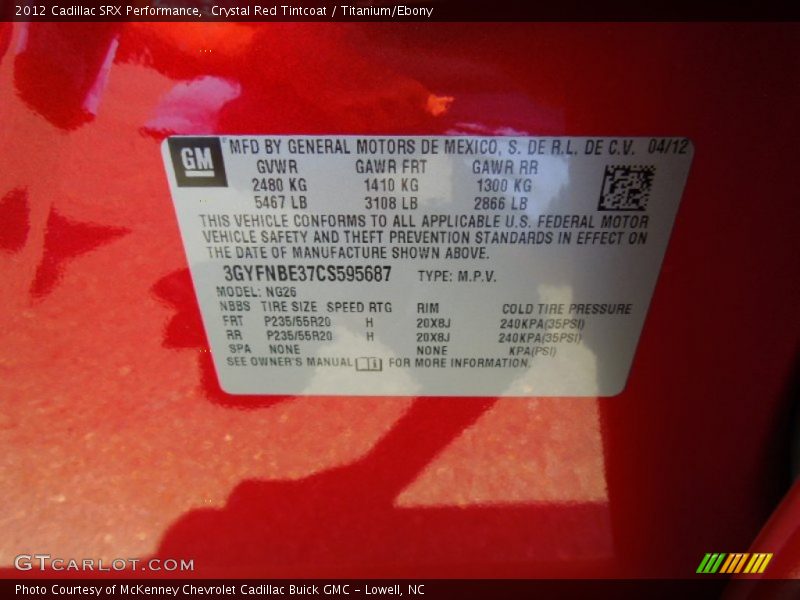 Crystal Red Tintcoat / Titanium/Ebony 2012 Cadillac SRX Performance