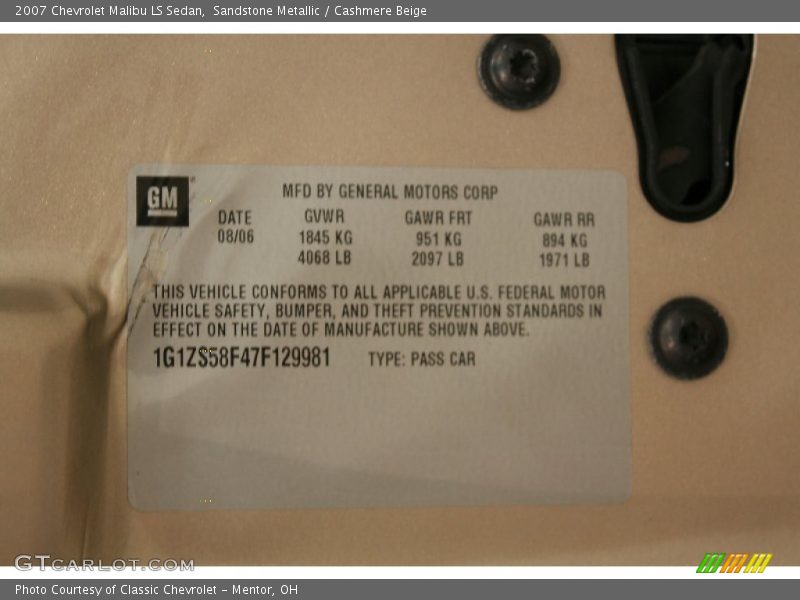 Sandstone Metallic / Cashmere Beige 2007 Chevrolet Malibu LS Sedan