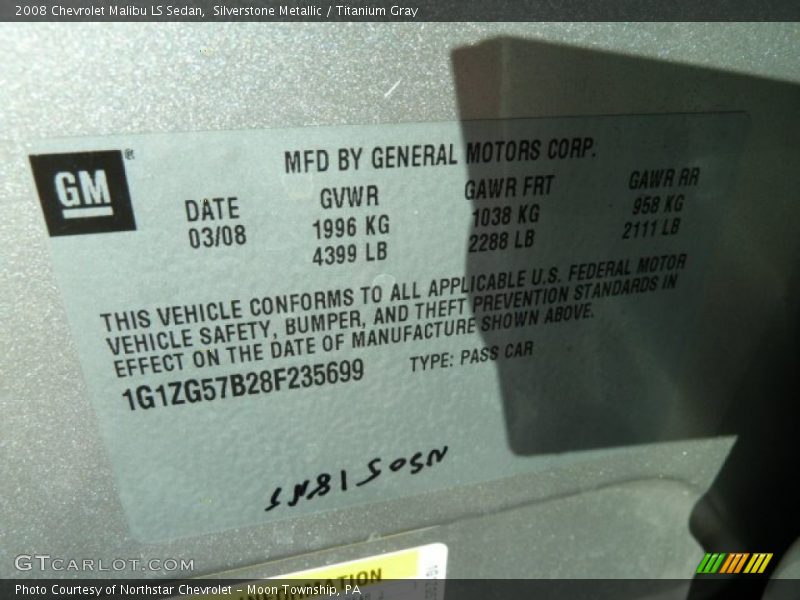 Silverstone Metallic / Titanium Gray 2008 Chevrolet Malibu LS Sedan