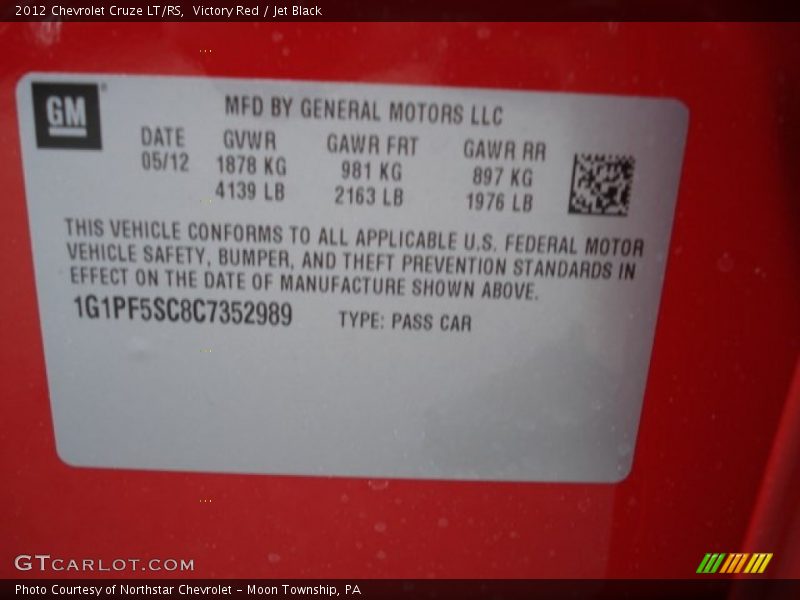 Victory Red / Jet Black 2012 Chevrolet Cruze LT/RS