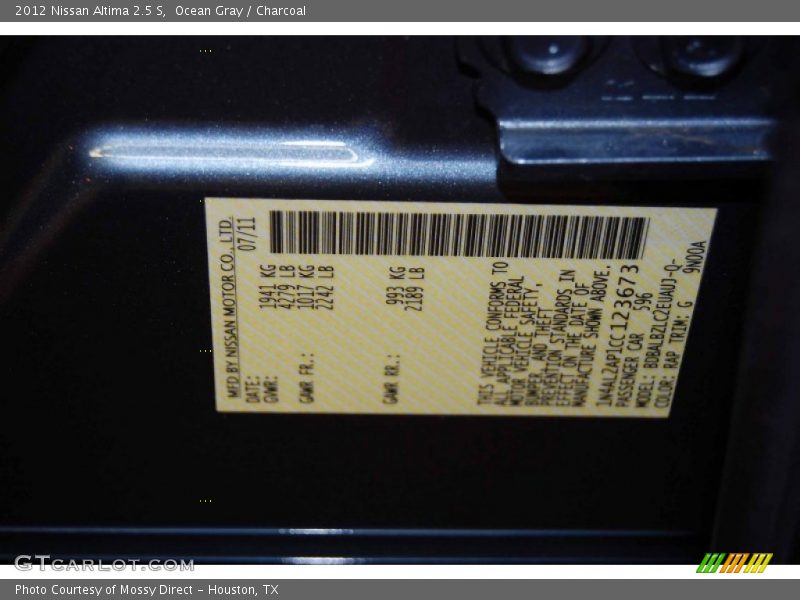 Ocean Gray / Charcoal 2012 Nissan Altima 2.5 S