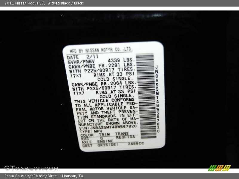 Wicked Black / Black 2011 Nissan Rogue SV