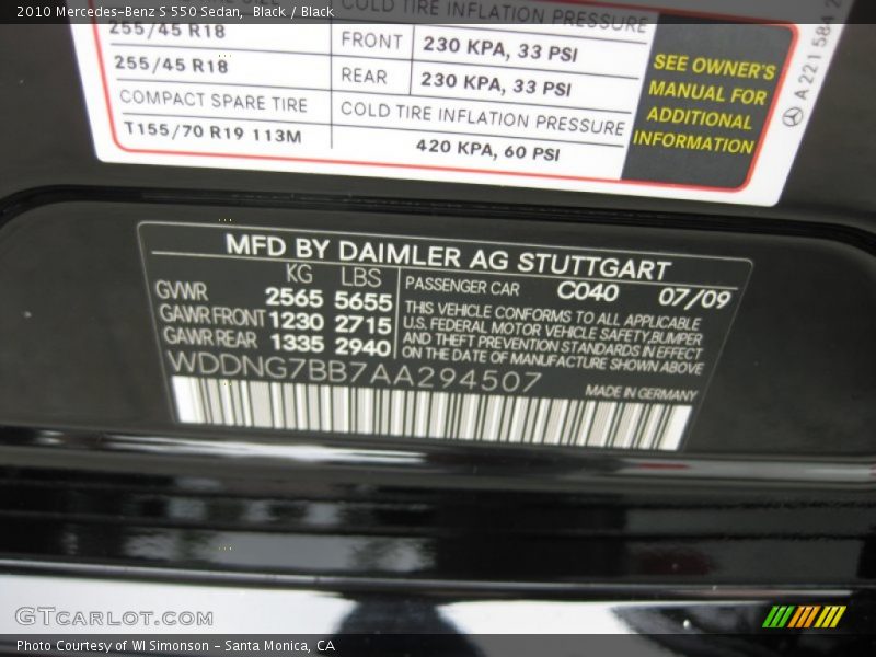 Black / Black 2010 Mercedes-Benz S 550 Sedan