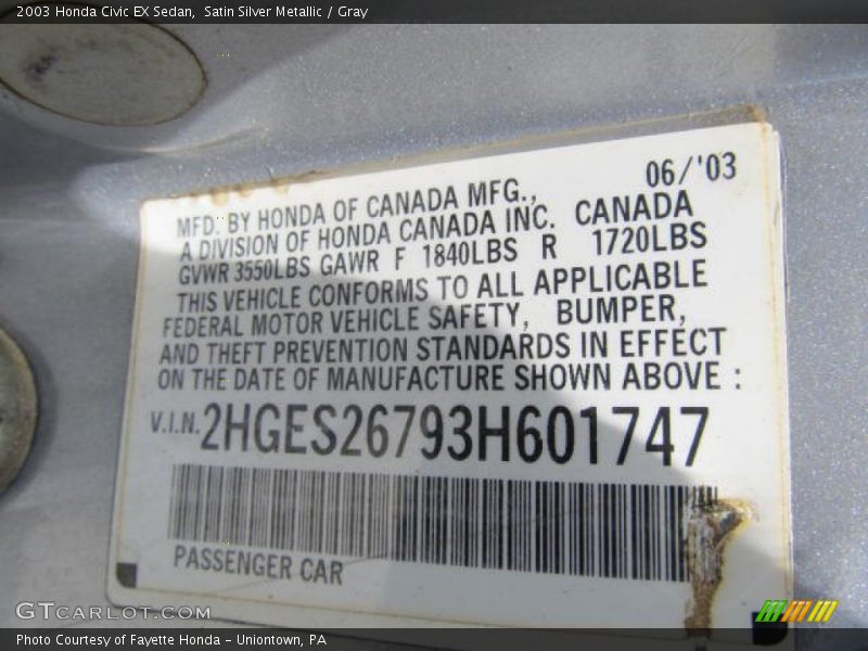 Satin Silver Metallic / Gray 2003 Honda Civic EX Sedan