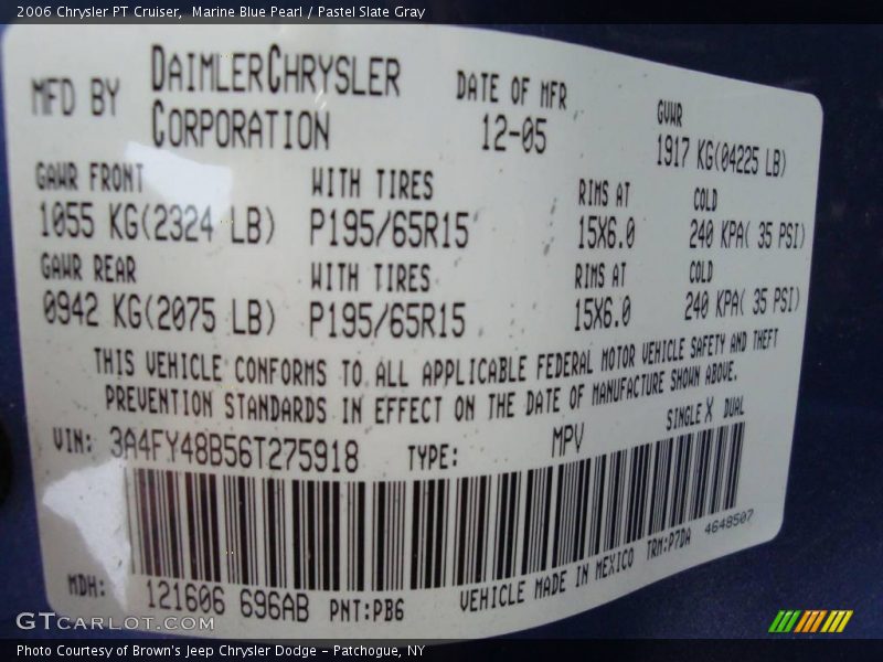 Marine Blue Pearl / Pastel Slate Gray 2006 Chrysler PT Cruiser