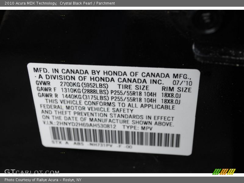 Crystal Black Pearl / Parchment 2010 Acura MDX Technology