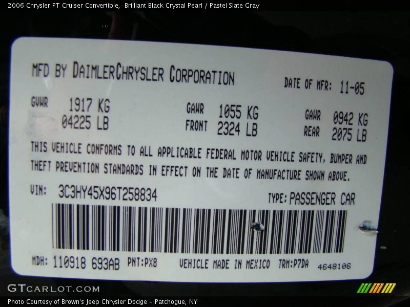 2006 PT Cruiser Convertible Brilliant Black Crystal Pearl Color Code PX8