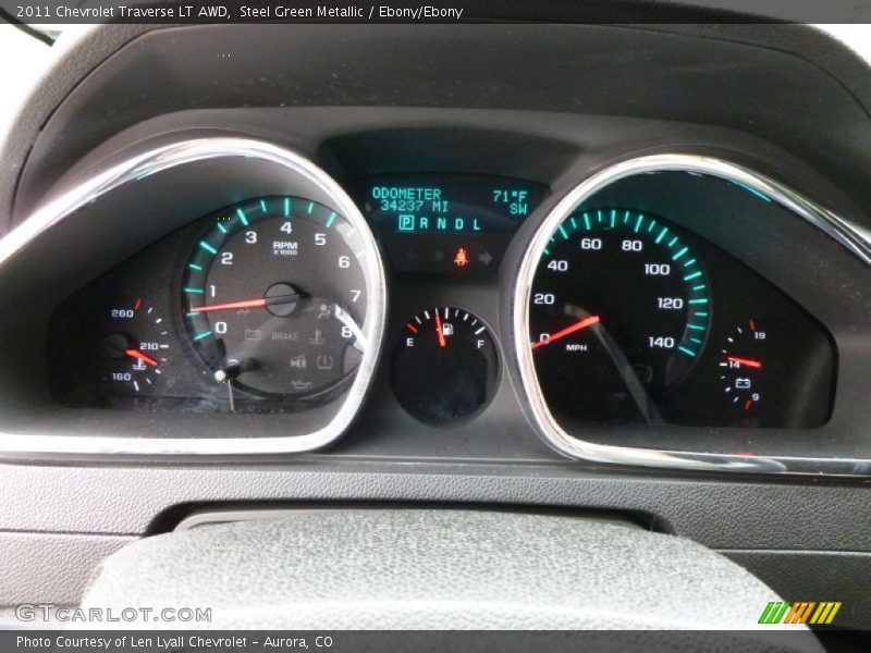 Steel Green Metallic / Ebony/Ebony 2011 Chevrolet Traverse LT AWD