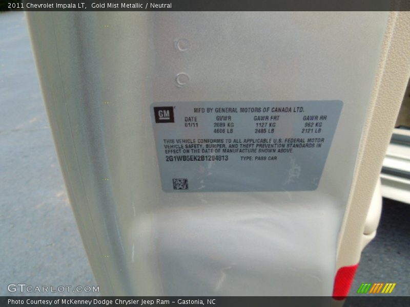 Gold Mist Metallic / Neutral 2011 Chevrolet Impala LT