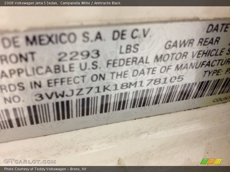 Campanella White / Anthracite Black 2008 Volkswagen Jetta S Sedan