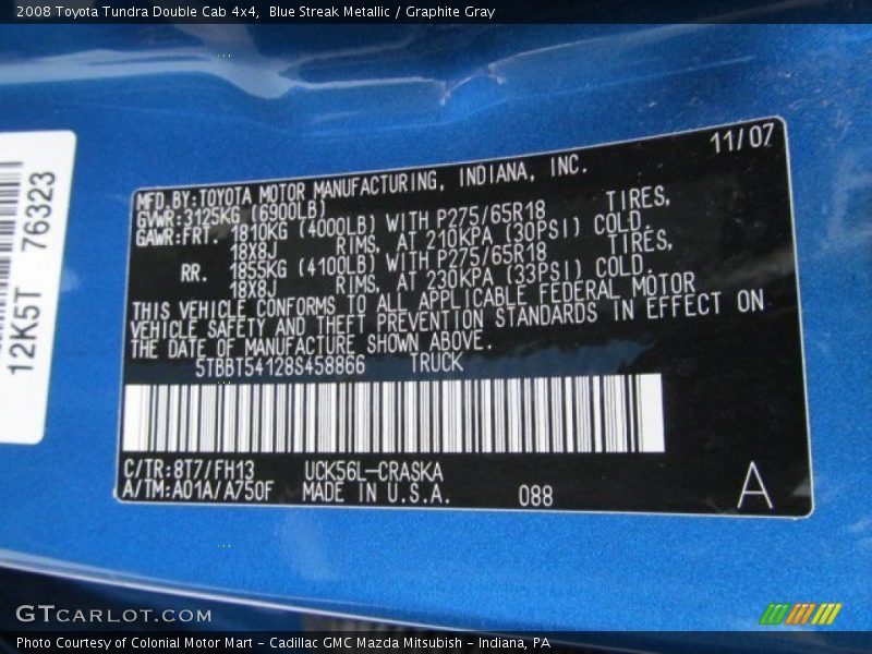 Blue Streak Metallic / Graphite Gray 2008 Toyota Tundra Double Cab 4x4