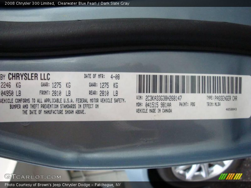 Clearwater Blue Pearl / Dark Slate Gray 2008 Chrysler 300 Limited