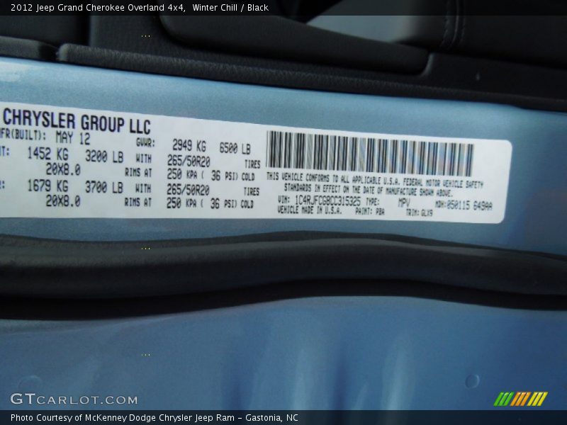 Winter Chill / Black 2012 Jeep Grand Cherokee Overland 4x4