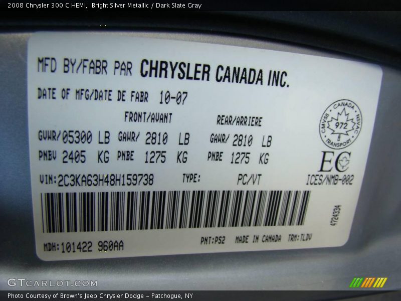 Bright Silver Metallic / Dark Slate Gray 2008 Chrysler 300 C HEMI