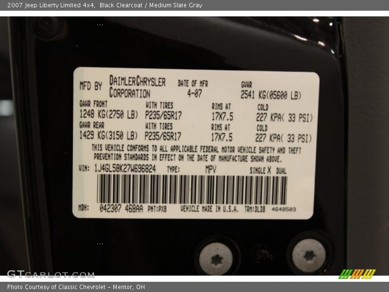 2007 Liberty Limited 4x4 Black Clearcoat Color Code PX8