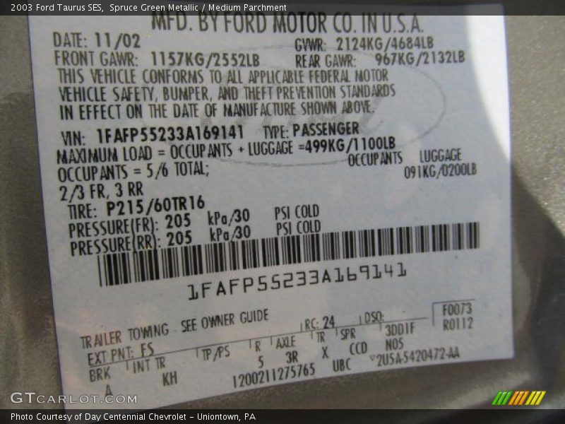 Spruce Green Metallic / Medium Parchment 2003 Ford Taurus SES