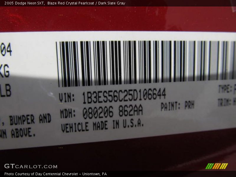Blaze Red Crystal Pearlcoat / Dark Slate Gray 2005 Dodge Neon SXT
