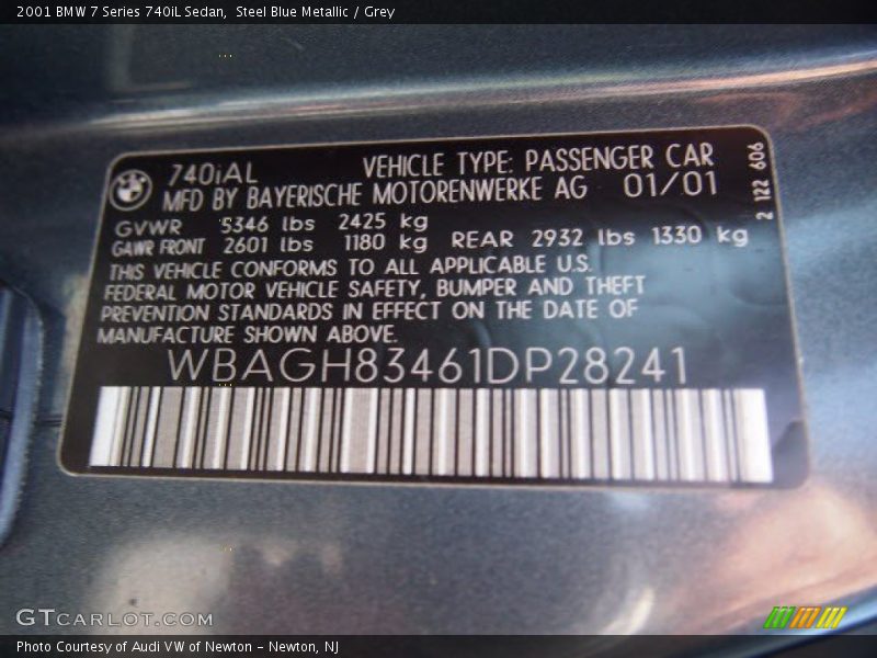 Steel Blue Metallic / Grey 2001 BMW 7 Series 740iL Sedan