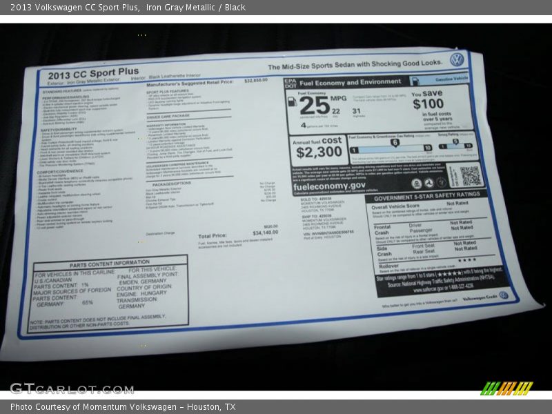 Iron Gray Metallic / Black 2013 Volkswagen CC Sport Plus