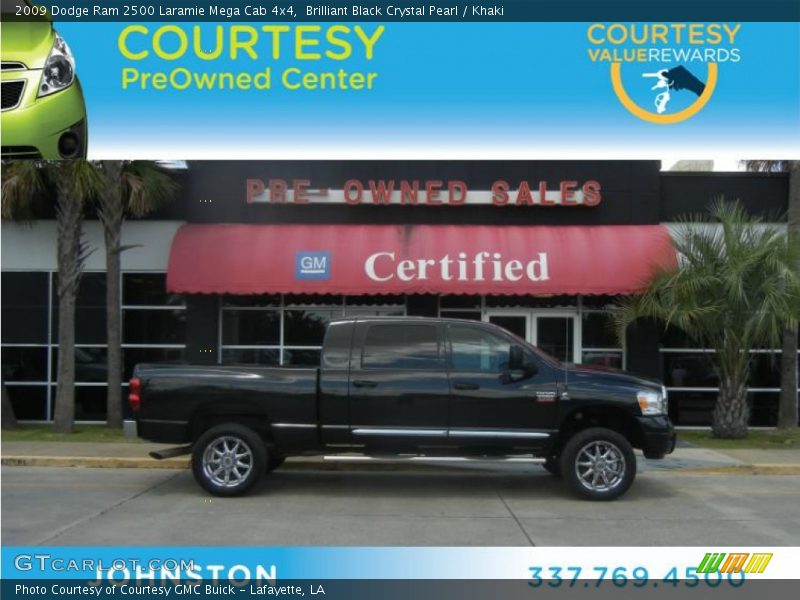Brilliant Black Crystal Pearl / Khaki 2009 Dodge Ram 2500 Laramie Mega Cab 4x4