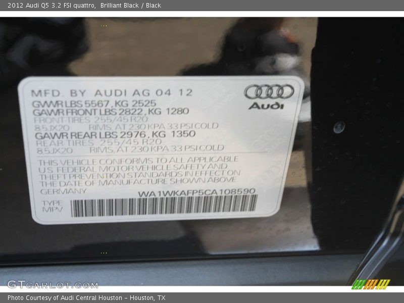 Brilliant Black / Black 2012 Audi Q5 3.2 FSI quattro