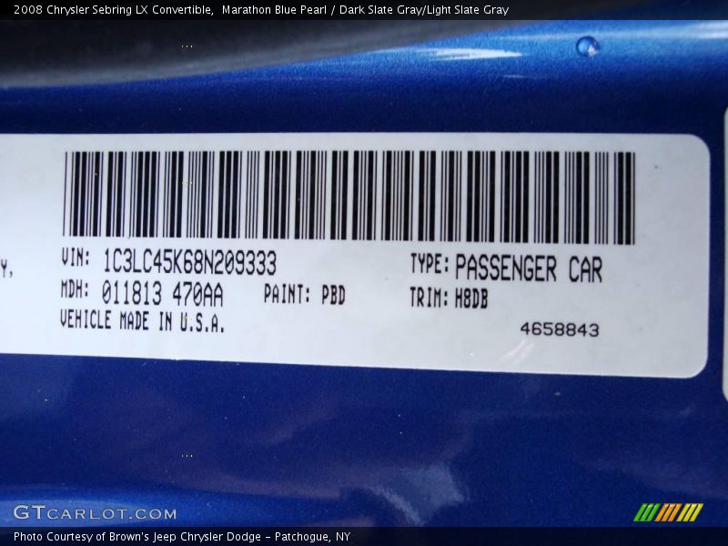 Marathon Blue Pearl / Dark Slate Gray/Light Slate Gray 2008 Chrysler Sebring LX Convertible