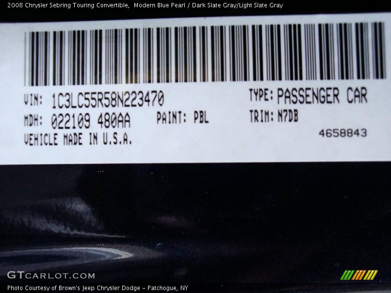 Modern Blue Pearl / Dark Slate Gray/Light Slate Gray 2008 Chrysler Sebring Touring Convertible