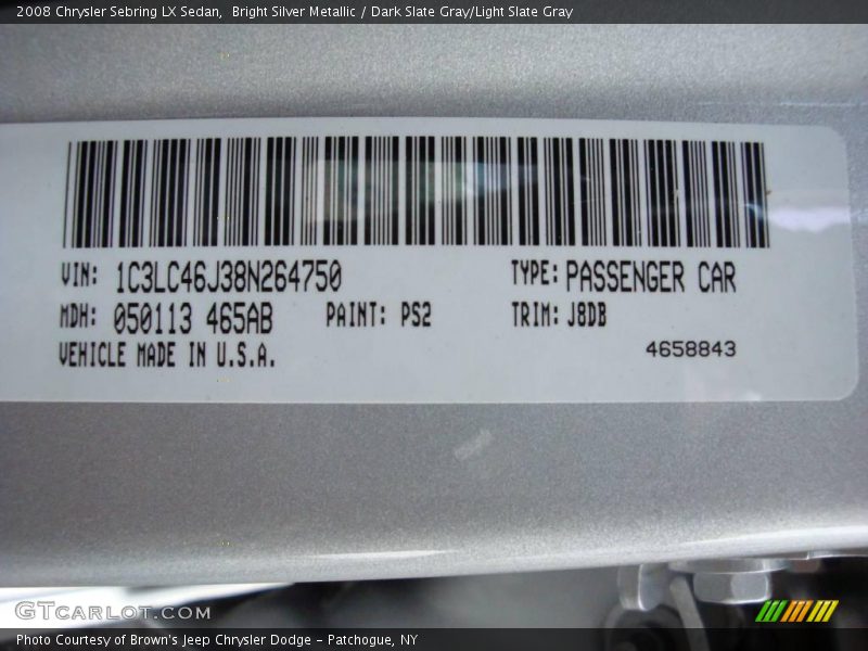 Bright Silver Metallic / Dark Slate Gray/Light Slate Gray 2008 Chrysler Sebring LX Sedan