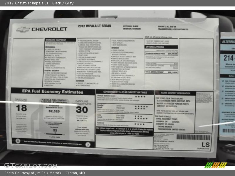 Black / Gray 2012 Chevrolet Impala LT