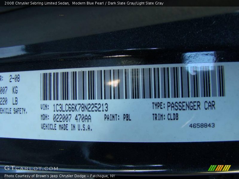 Modern Blue Pearl / Dark Slate Gray/Light Slate Gray 2008 Chrysler Sebring Limited Sedan